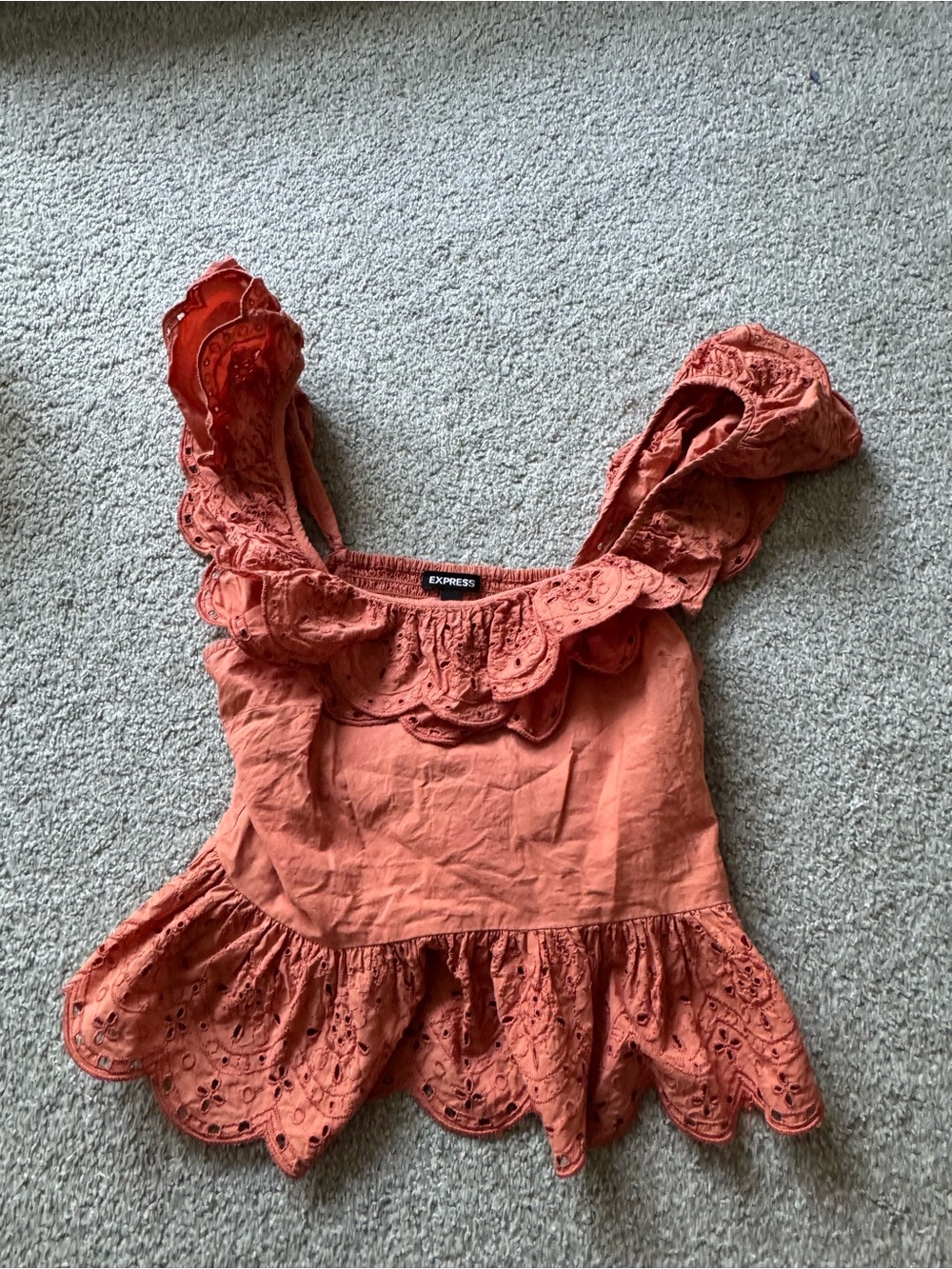 Express Rust Orange Eyelet Ruffle Crop Top